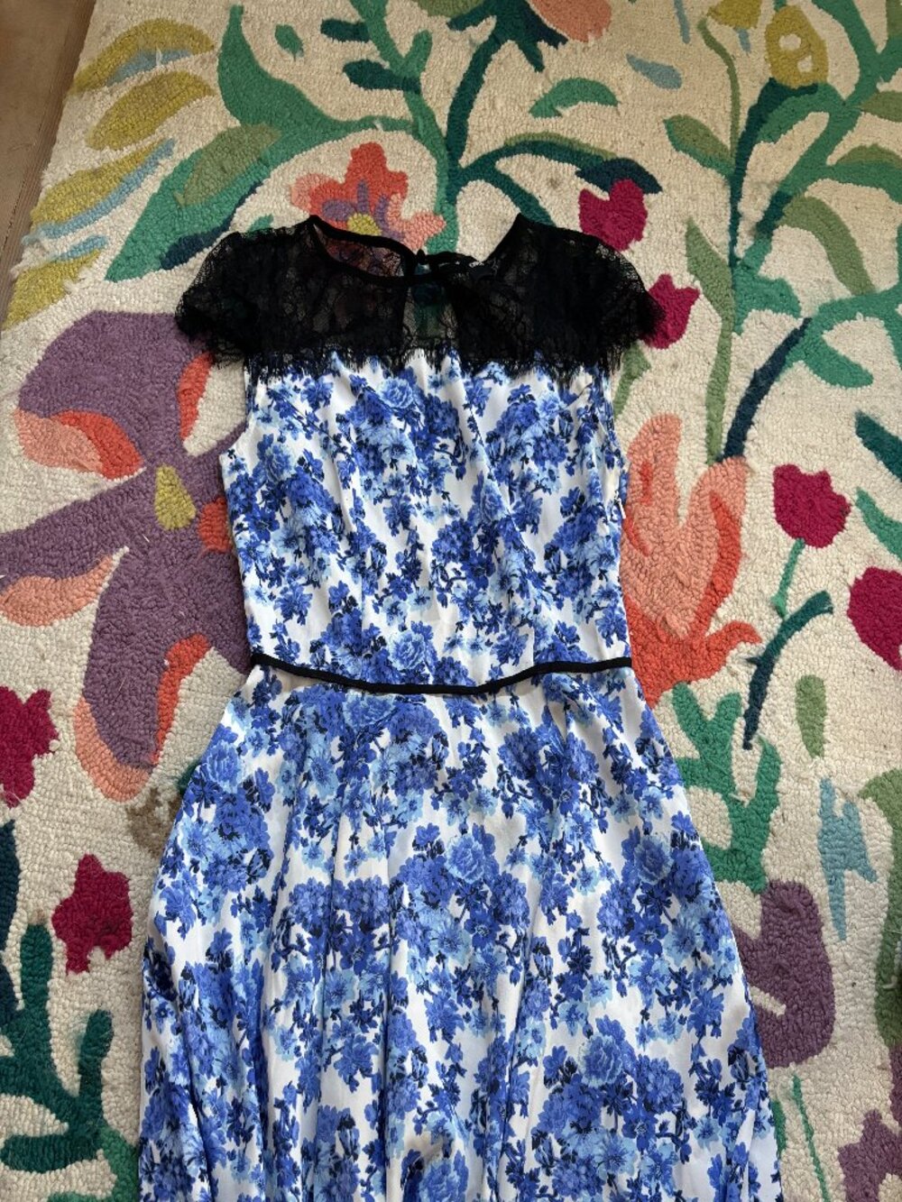 ASOS blue floral black lace dress - size 6